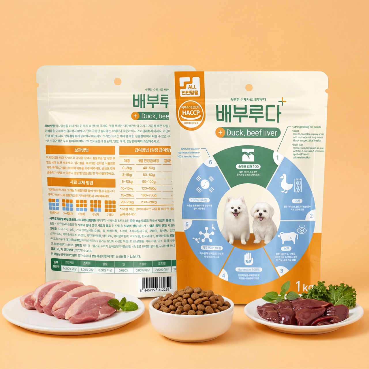 배부루다 수제 강아지 사료 프리미엄 가수분해 알러지 피부 눈 오리+소, 1kg, 1개 제품 이미지