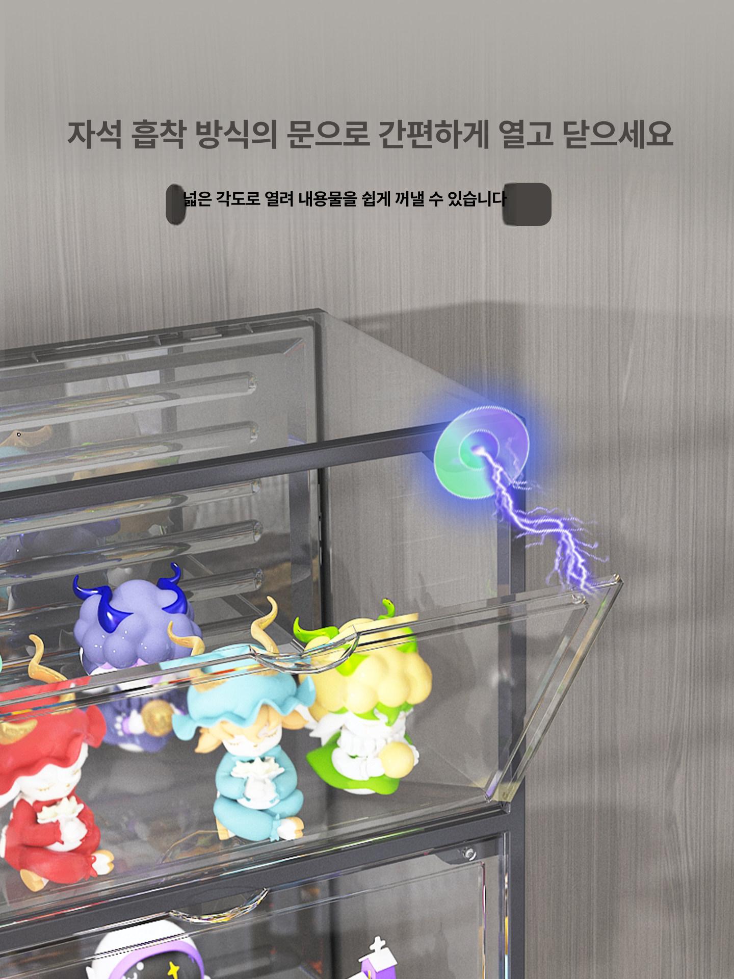 전시장 보관함 피규어 거치대 건프라장식장 수납 6칸 그레이 레고 전시 케이스 듀얼 자석문 - 상세 이미지 2