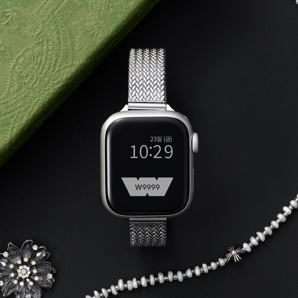 우먼스9999 애플워치 11 스트랩 D버클브레이드 메탈 실버 10 9 8 7 6 SE 5 4 3 2 1 호환 밴드 시계줄 제품 이미지