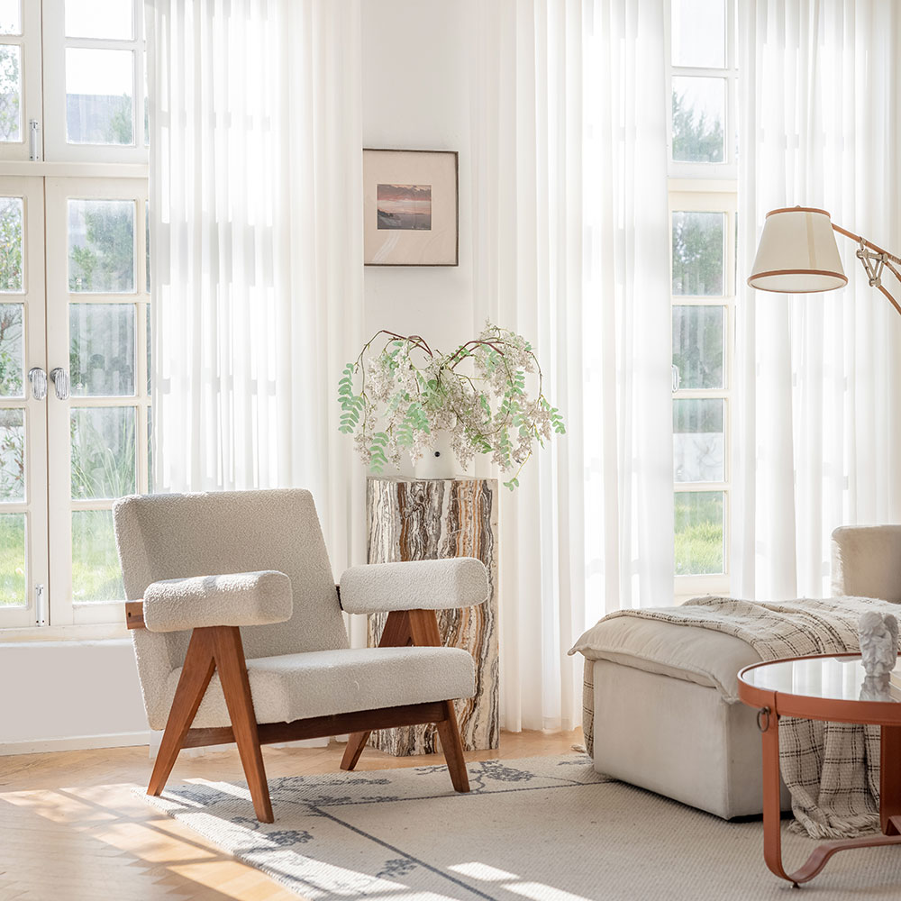 사라하우스 비침없는 밀크화이트 쉬폰 차르르 커튼 봉집형 속커튼 130x200cm