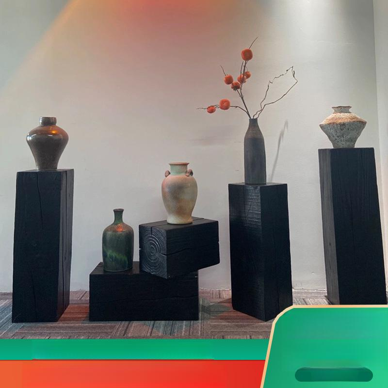 숯통나무 블랙 조명받침대 원목 검정색 오브제 캠핑 거치대 장작 선반 벽난로 - 상세 이미지 2
