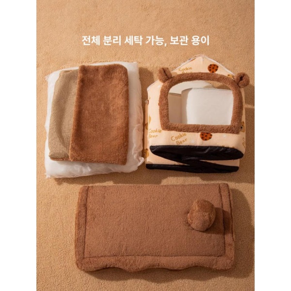 럭셔리 고양이집 사계절 강아지 겸용 보온 귀여운 작은 곰+담요 M-44 x 36cm 7.5kg이하 난로집 동굴집 토끼 문 커튼 S-39 x 32cm 3.5kg이하 - 상세 이미지 4