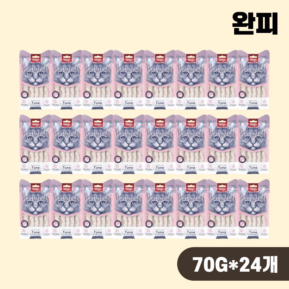 완피 크리미 퓨레 짜먹는 고양이간식 참치 새우, 70g, 24개 - 상품 이미지