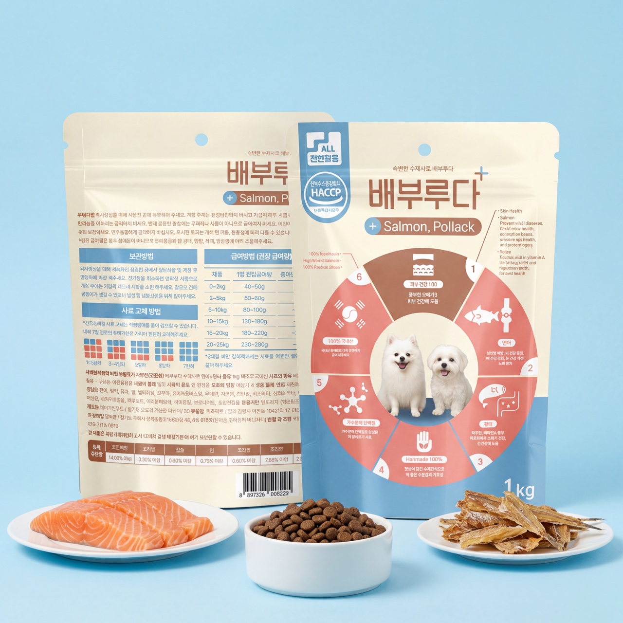 배부루다 수제 강아지 사료 프리미엄 가수분해 알러지 피부 눈 연어+황태, 1kg, 1개 제품 이미지