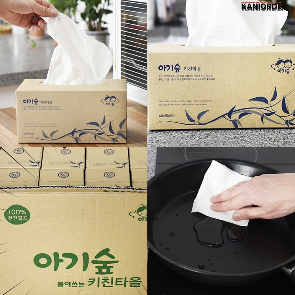 키친 티슈 무형광 핸드 타올 천연펄프 주방 대용량 각 휴지 16개 - 상품 이미지