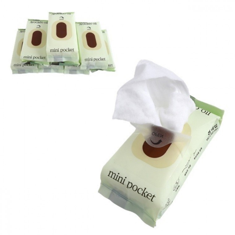 지니몰 가방에 쏙 들어가는 미니 포켓 물티슈 (8매입x8개) 무향료 엠보싱 티슈