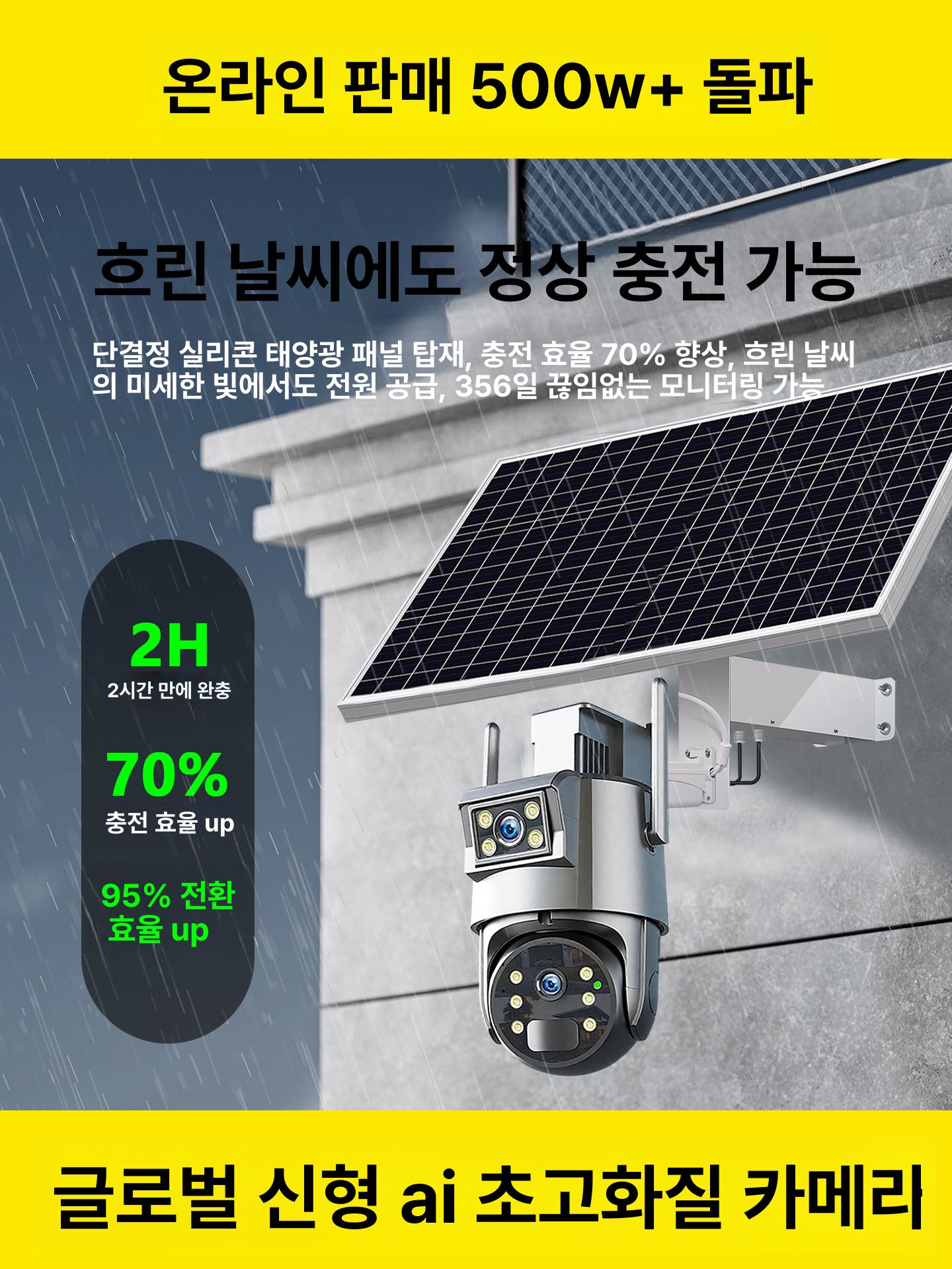 태양광 CCTV 농막 야외 태양열 시골 무선 감시 창고 이중렌즈 360도 무사각지대 인체추적 알람음성 15일 루프 녹화 3MP - 상세 이미지 4