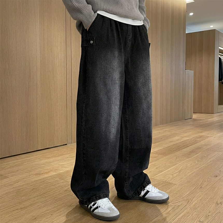 1+1 남자 통청바지 흑청바지 벌룬바지 - 상세 이미지 4