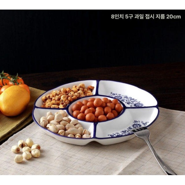고급스러운 도자기 청화백자 12인치 세라믹 분할 나눔 디저트 반찬용 안주용 접시 10인치 순백 - 상세 이미지 5