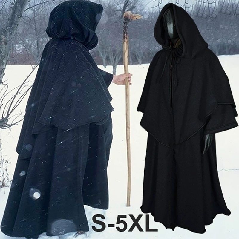 마법사 코스프레 중세 로브 할로윈 후드 망토 레드 XL - 상세 이미지 3