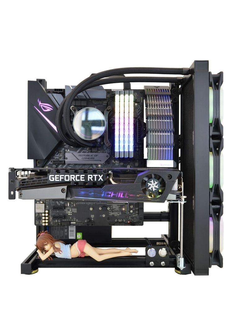 PC 박스 블랙 메인보드 컴퓨터 투명 오픈케이스 스탠드 블랙 MATX 케이스 - 상품 이미지