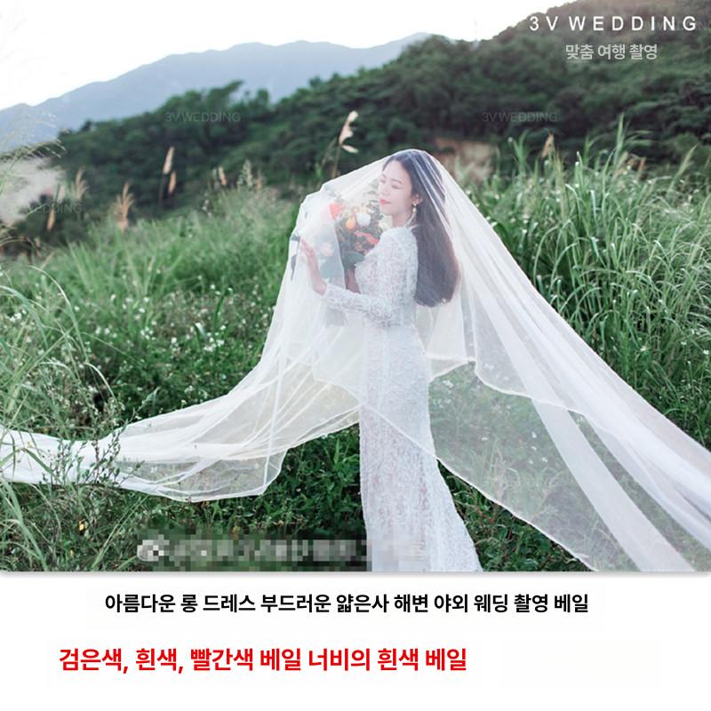 셀프웨딩 롱베일 스팽글 브라이덜샤워 본식 웨딩면사포 망사 테두리 더블베일 - 상세 이미지 3