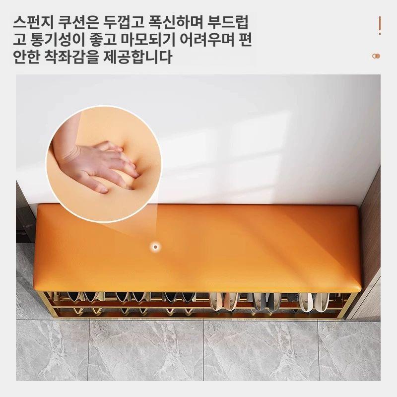 신발장 벤치 틈새 의자 현관 스툴 수납 슬림 선반 미니 브라운 가죽 60cm 블랙프레임 - 상세 이미지 3