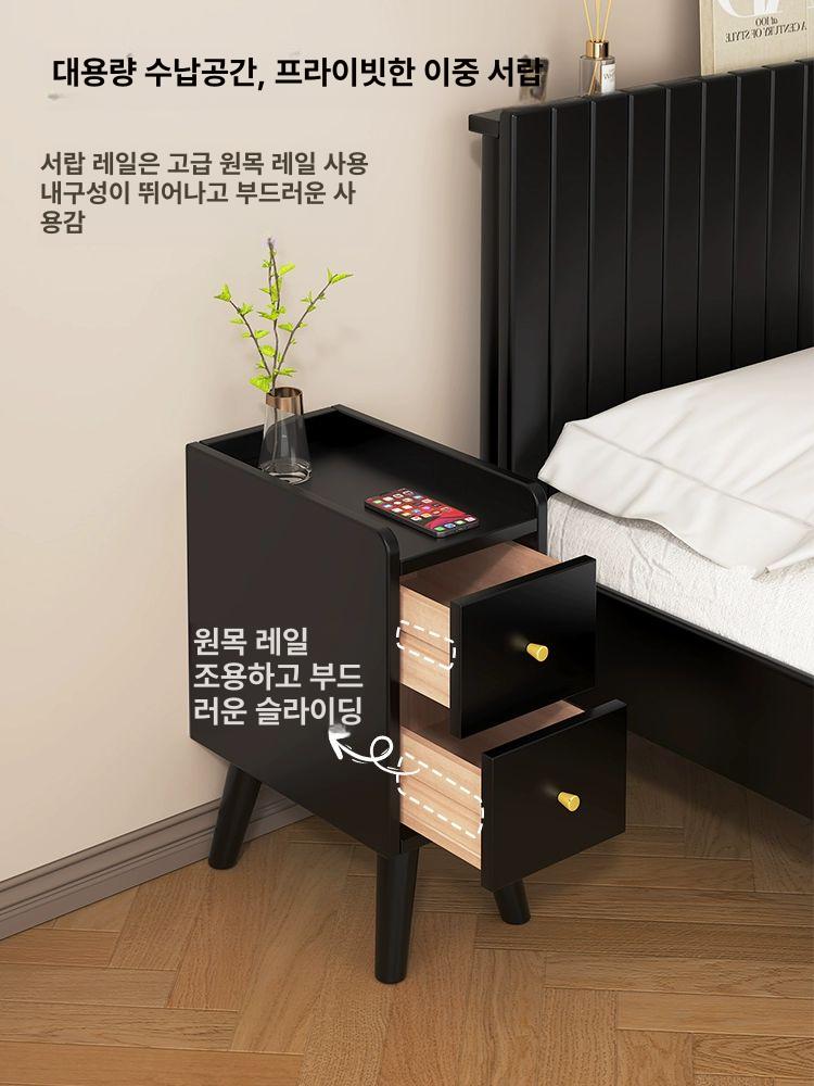 인테리어 원목 침실 미니협탁 틈새 침대 월넛 15cm 블랙 완제품 다리4개직접설치필요 - 상세 이미지 3