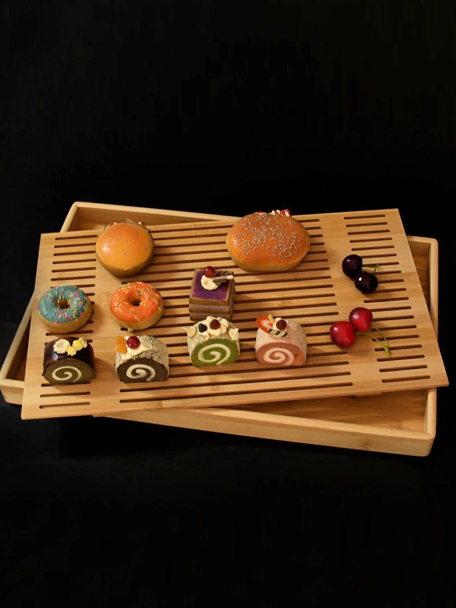 쿠키 투명커버 빵진열대 우드 브레드박스 트레이 케이크돔 42x28xH4cm 쟁반+그릴+플립 단 랜덤 - 상세 이미지 4