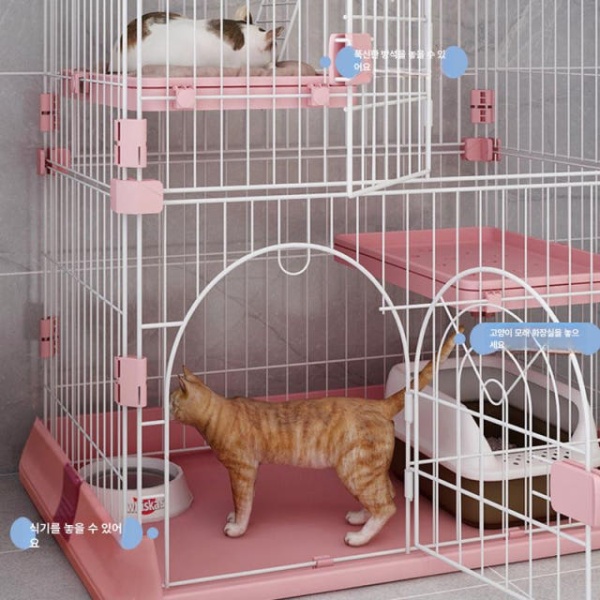 프리미엄 고양이 하우스 펜스 애견 철장 캣케이지 격리장 사육장 휀스 대형 4단 중형 브레이브 핑크 L-대형 블랙 2열 2칸 1행 양문형 L-대형 - 상세 이미지 3