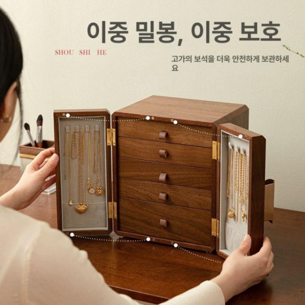고급스러운 엔틱 주얼리함 귀걸이 수납함 악세서리 예물 반지 목걸이 베고니아 윈도우 더블 도어 베고니아 윈도우 더블 도어 - 상세 이미지 4