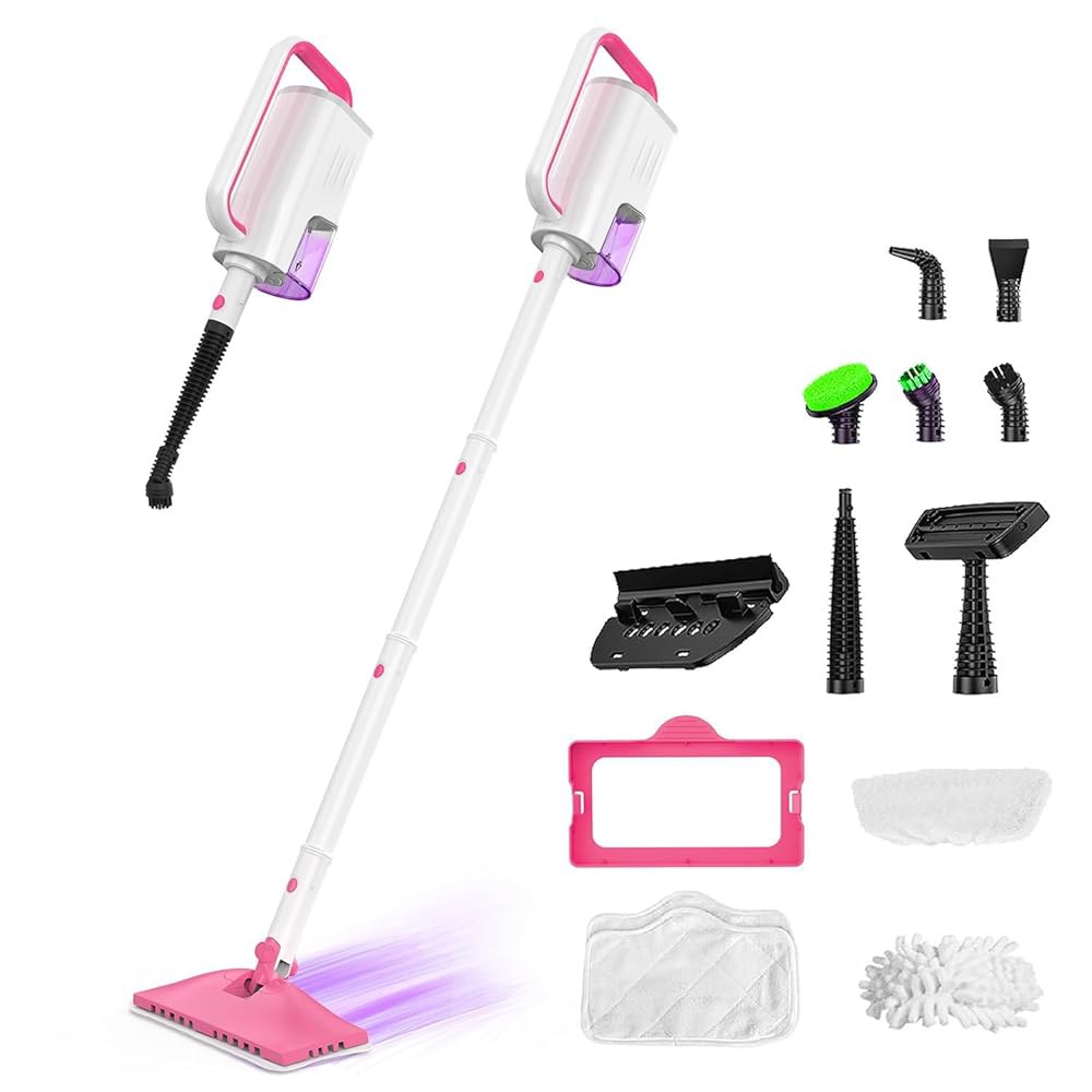 바닥 청소를 위한 F1 스팀 걸레, 2단계 모드가 있는 가정용 올인원 청소기, 350ML 탱크, 23FT 코드, 타일, 그라우트, 가구, 카펫, 그릴, 벽(장미)을 탈착식 휴대용 - 상품 이미지