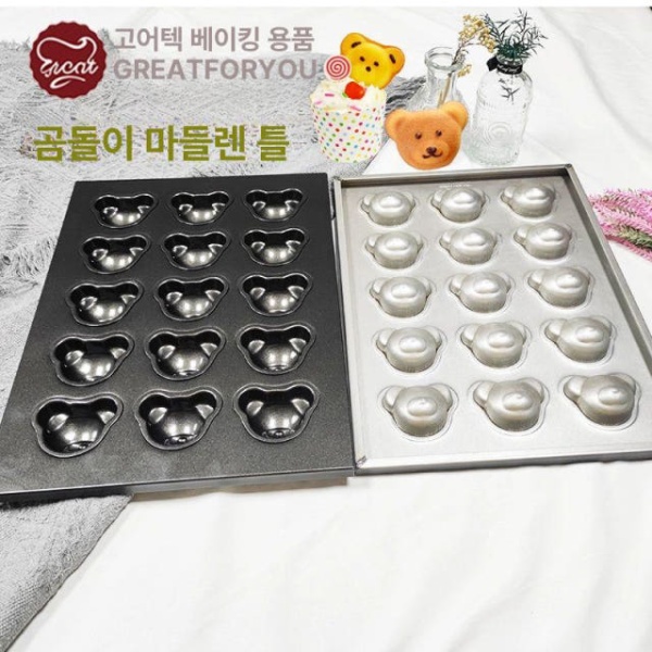 귀여운 홈베이킹 마들렌 곰돌이틀 미니빵틀 제빵 팬 15구 베어 베이킹 600ml 몰드 오일 1병 - 상세 이미지 4