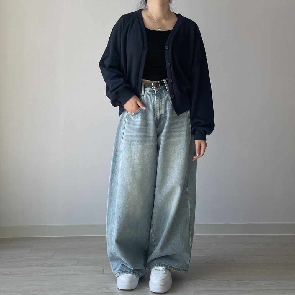간절기 봄 가을 브이넥 세미크롭 가디건 네이비 블랙 그레이 이미지 8
