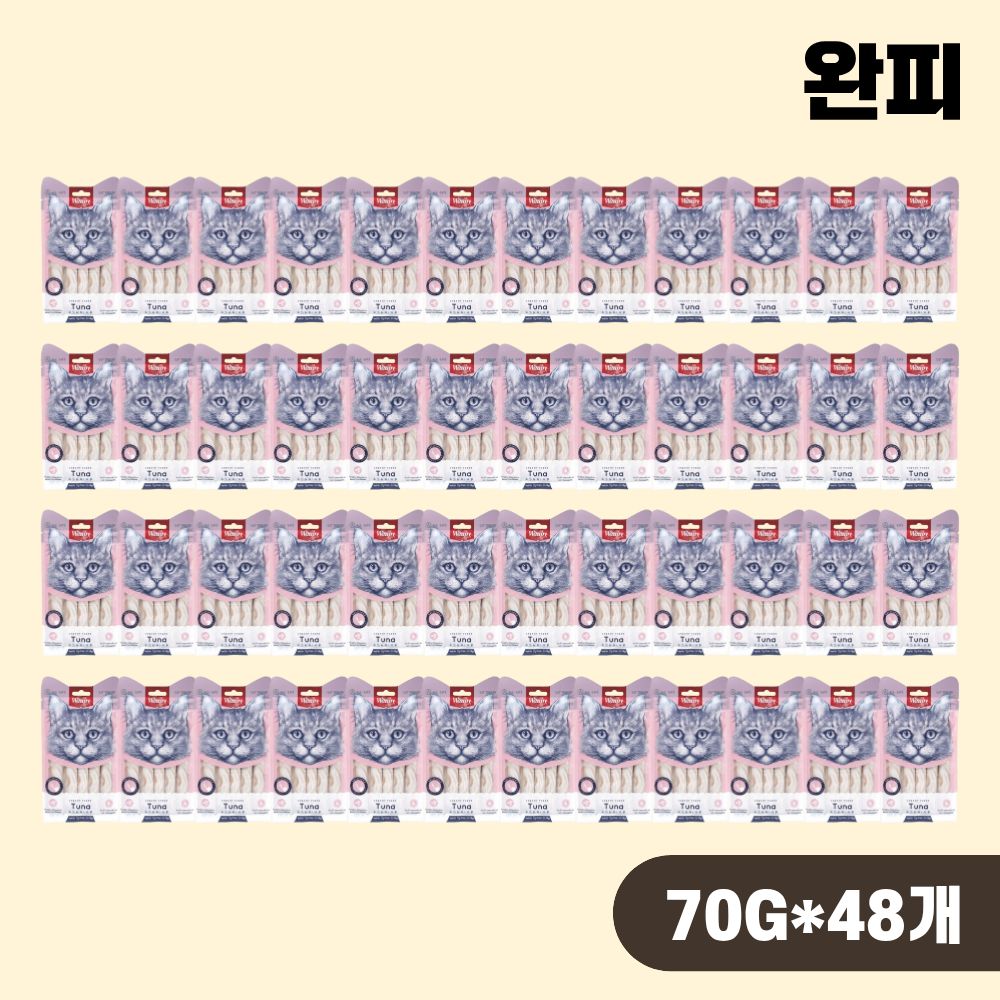 완피 크리미 퓨레 짜먹는 고양이간식 참치 새우, 70g, 48개 - 상품 이미지