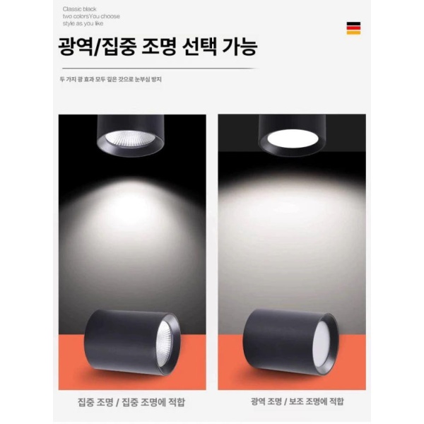 프리미엄 집중 조명 실링 원통직부등 핀조명 각도조절 플리커프리 15w 블랙 10cmx12cm 10w 화이트 광범위 8cmx10cm - 상세 이미지 3