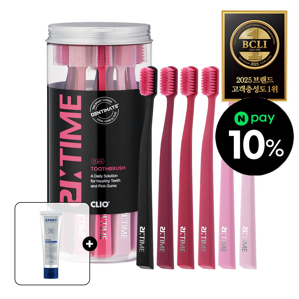 덴티메이트 리타임 핑크 밸런스 부드러운 초미세모 칫솔 12입+치약100G 제품 이미지