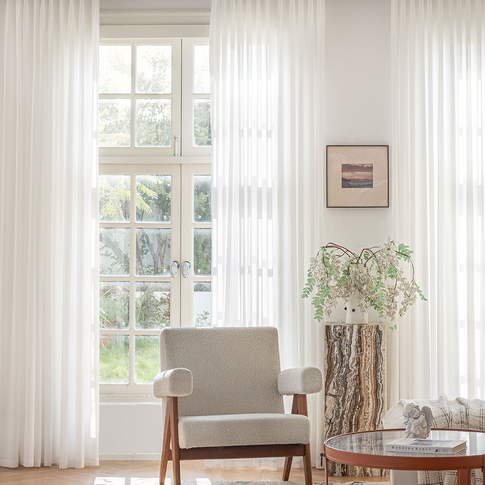 사라하우스 비침없는 밀크화이트 쉬폰 차르르 커튼 봉집형 속커튼 130x200cm