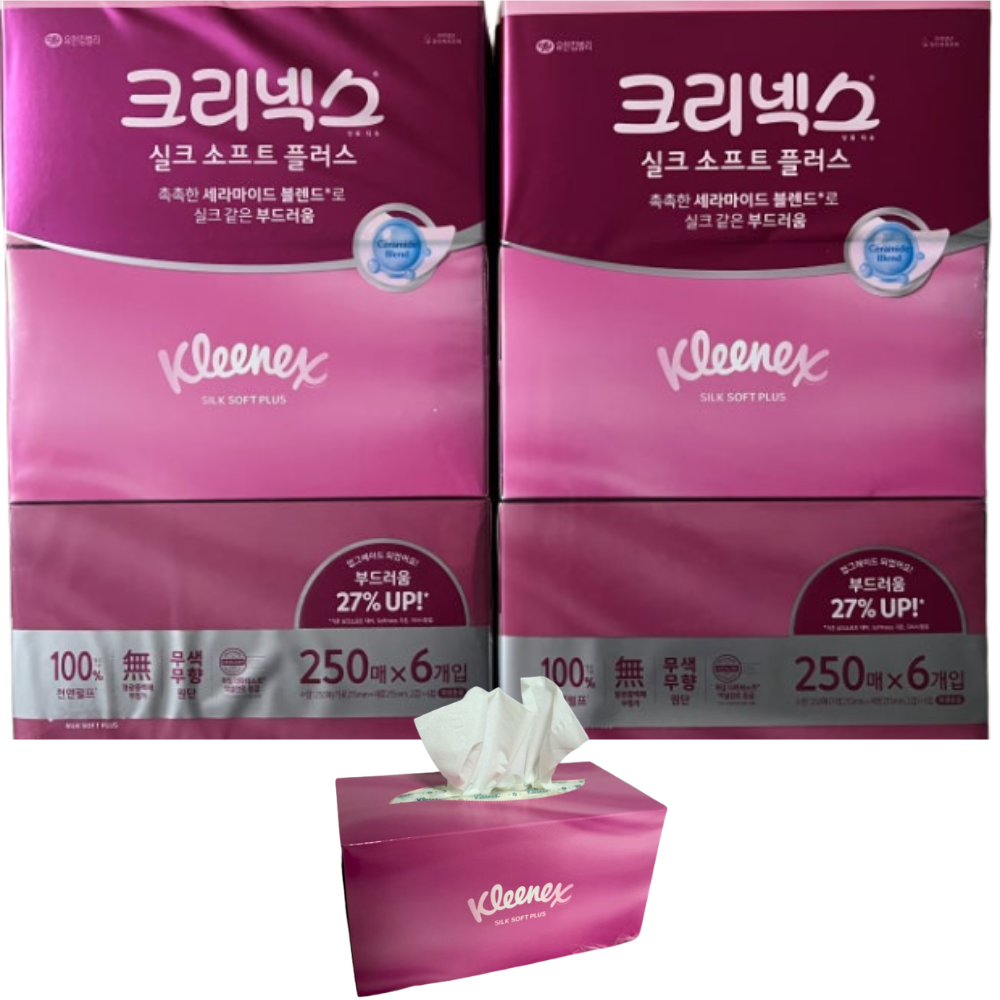 크리넥스 실크소프트 플러스 미용 각티슈 250매(6개입) X2개 - 상품 이미지