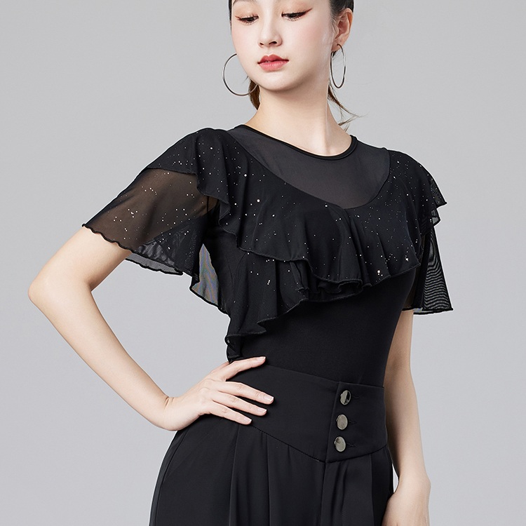 라인댄스복 상의 반팔 줌바 사교 여름 연습복 밸리 블랙 S - 상세 이미지 5