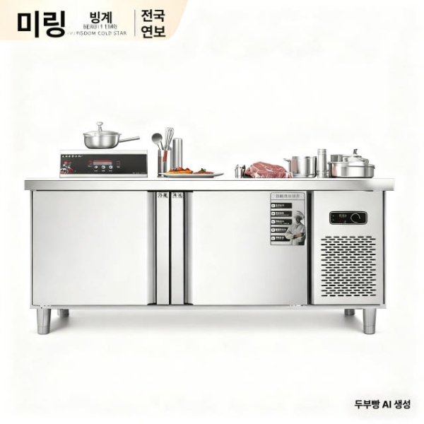 최고급 업소용 냉동 수납형 조리대 스테인리스 캐비닛 선반 상업용 200x70x80cm 냉각 150x60x80cm 프리미엄 냉장 - 상세 이미지 3