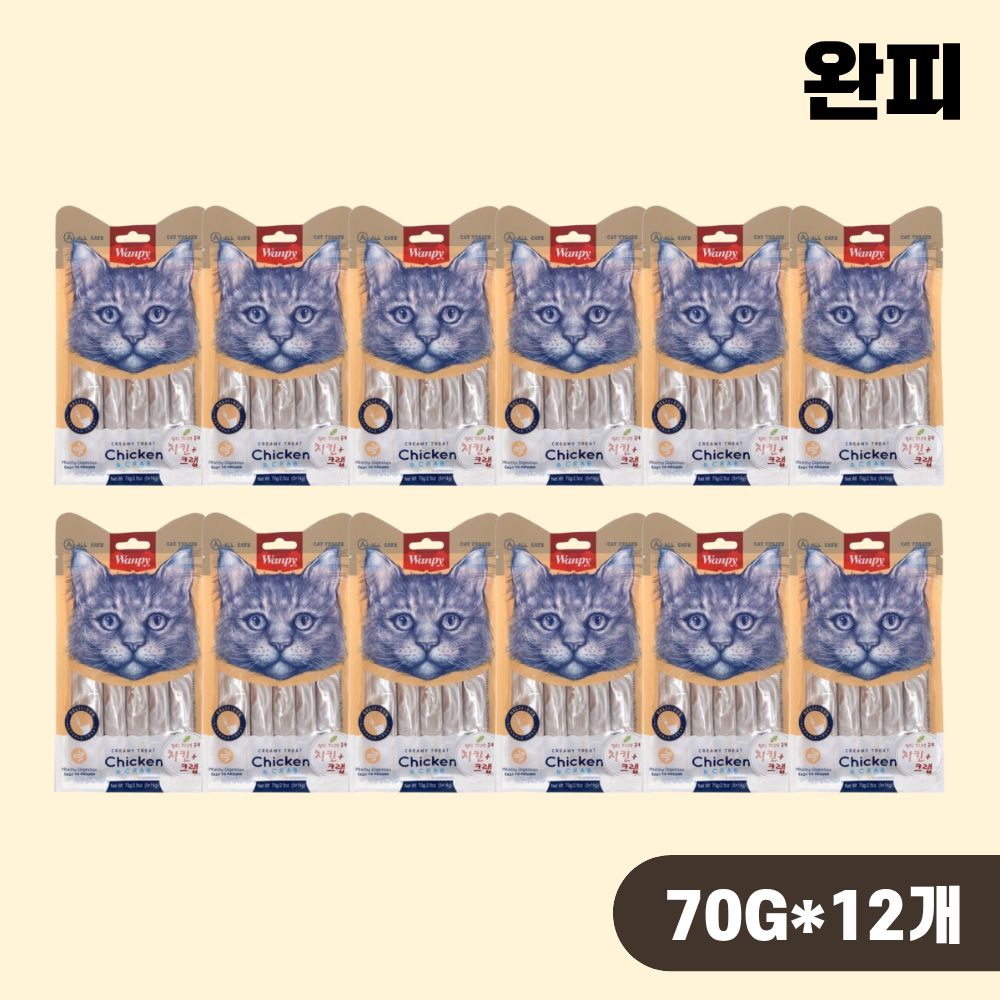 완피 크리미 퓨레 짜먹는 고양이간식 닭고기 게살, 70g, 12개 - 상품 이미지