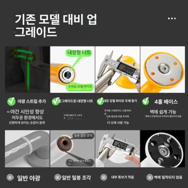 안전 튼튼 화장실 안전바 변기 세면대 어르신 손잡이 노약자 지지대 단일U형보강발판6070 직선형50cm옐로우 단일 U형 보강 60cm C - 상세 이미지 2