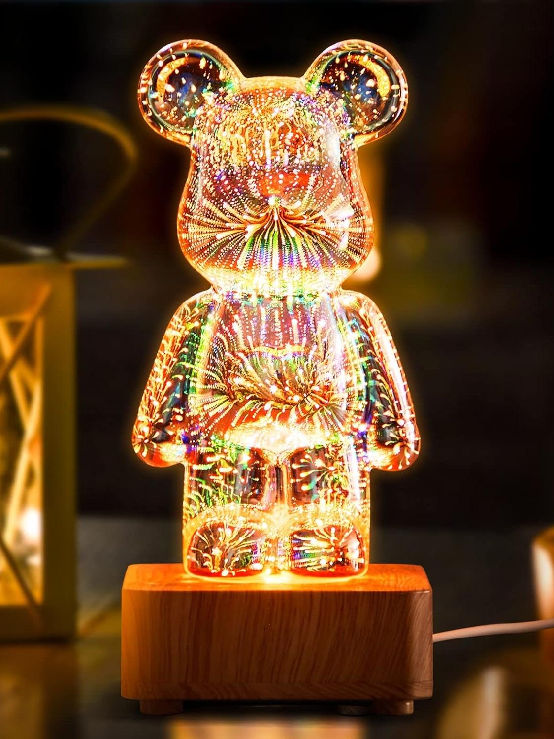 곰돌이무드등 3D 불꽃놀이 조명 베어램프 LED 소형 곰 USB 플러그인 20cm - 상품 이미지
