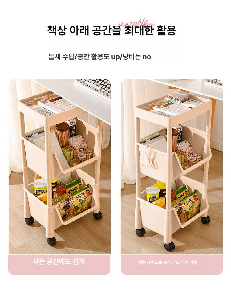 바퀴달린 다용도 정리함 폭좁은 왜건 트롤리 선반 카트 오픈형 2칸+2개 후크 - 상세 이미지 2