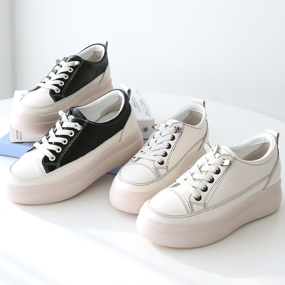 소가죽 여성 키높이스니커즈 통굽 여자 키높이운동화