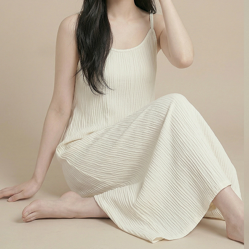 1+1 하객룩 플리츠 주름 원피스 반팔 민소매 롱원피스 A라인 데일리룩 - 상세 이미지 3