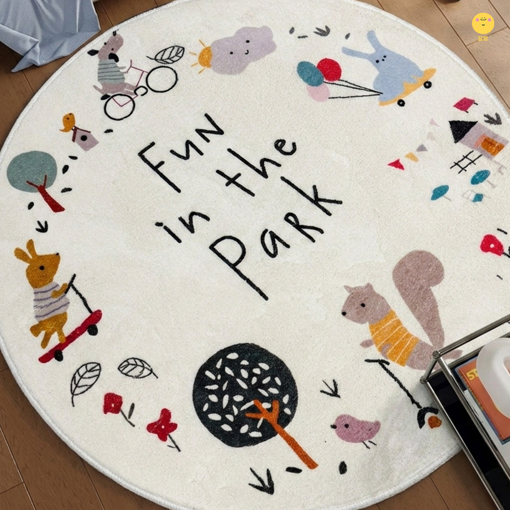 달떵 귀여운 플레이파크 원형 러그 침대 아기방 거실 카페트 매트 사계절 화이트, 60x60cm