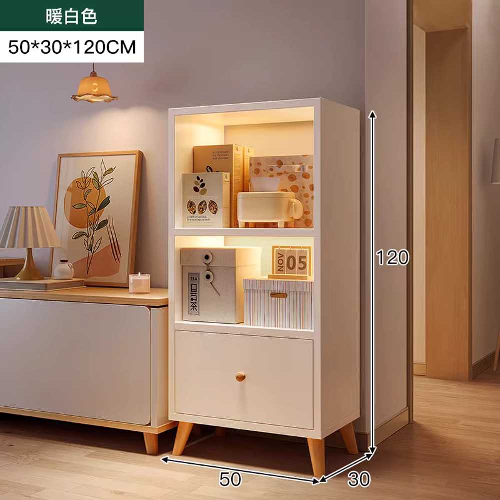거실 수납장 선반장 높은 원목 키큰 조립식 다용도 서랍 1개  50x120cm - 웜 화이트 이미지 6