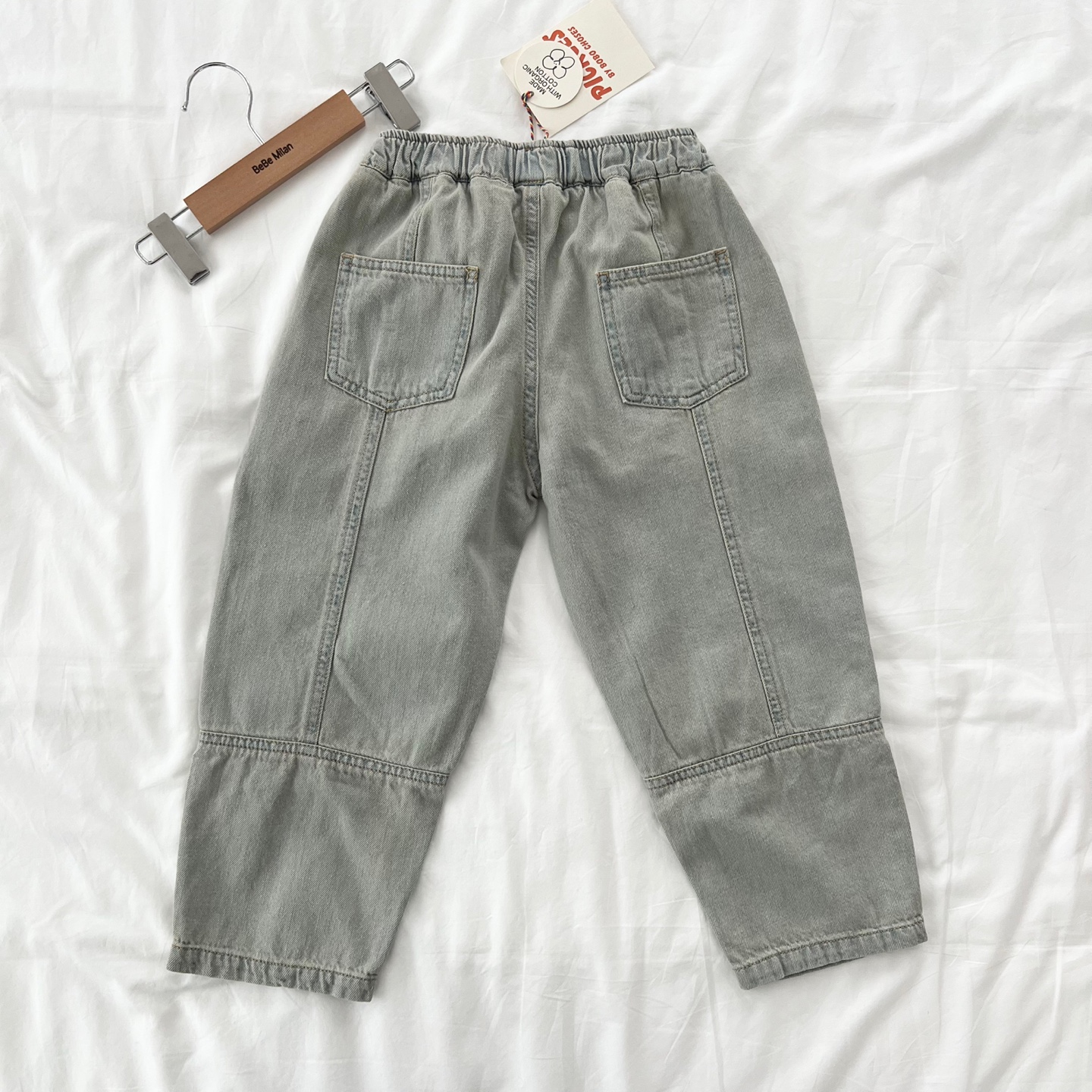 26SS 보보쇼즈 키즈 스퀘어 로고 데님 팬츠 블루 B126AC098 461 - 상세 이미지 4