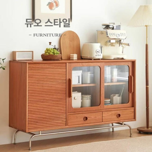 프리미엄 파인우드 원목 주방 그릇장 홈카페 찬장 캐비닛 서랍 120cm 레인보우 양문 120cm 파인우드 레인보우 양문 - 상세 이미지 3