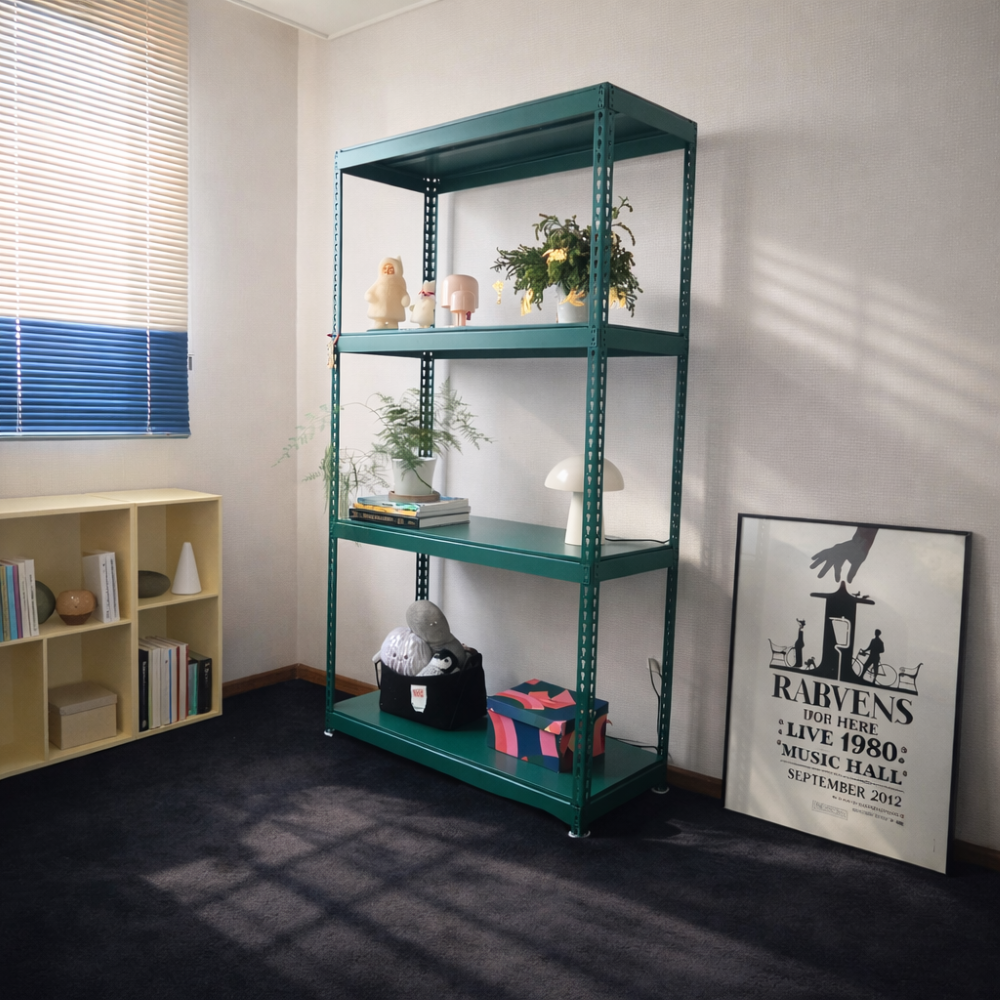 폴던스랙 올스틸 미드센추리 포인트 수납장 1000x300x1500mm, 4단, 그린 - 상품 이미지