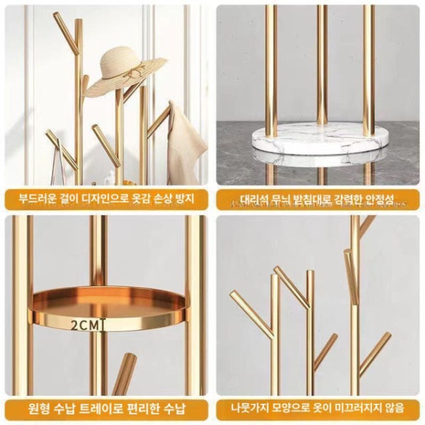 프리미엄 부티크 가방걸이 스탠드 책가방걸이 거치대 책상용 1단3봉모델 라이트럭셔리골드+블랙 베이스 가지모델 무광블랙+화이트 베이스 - 상세 이미지 2