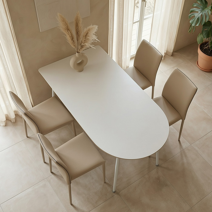 로벤 2인용 포세린 세라믹 식탁 세트 카페 반타원 800 식탁+의자2개