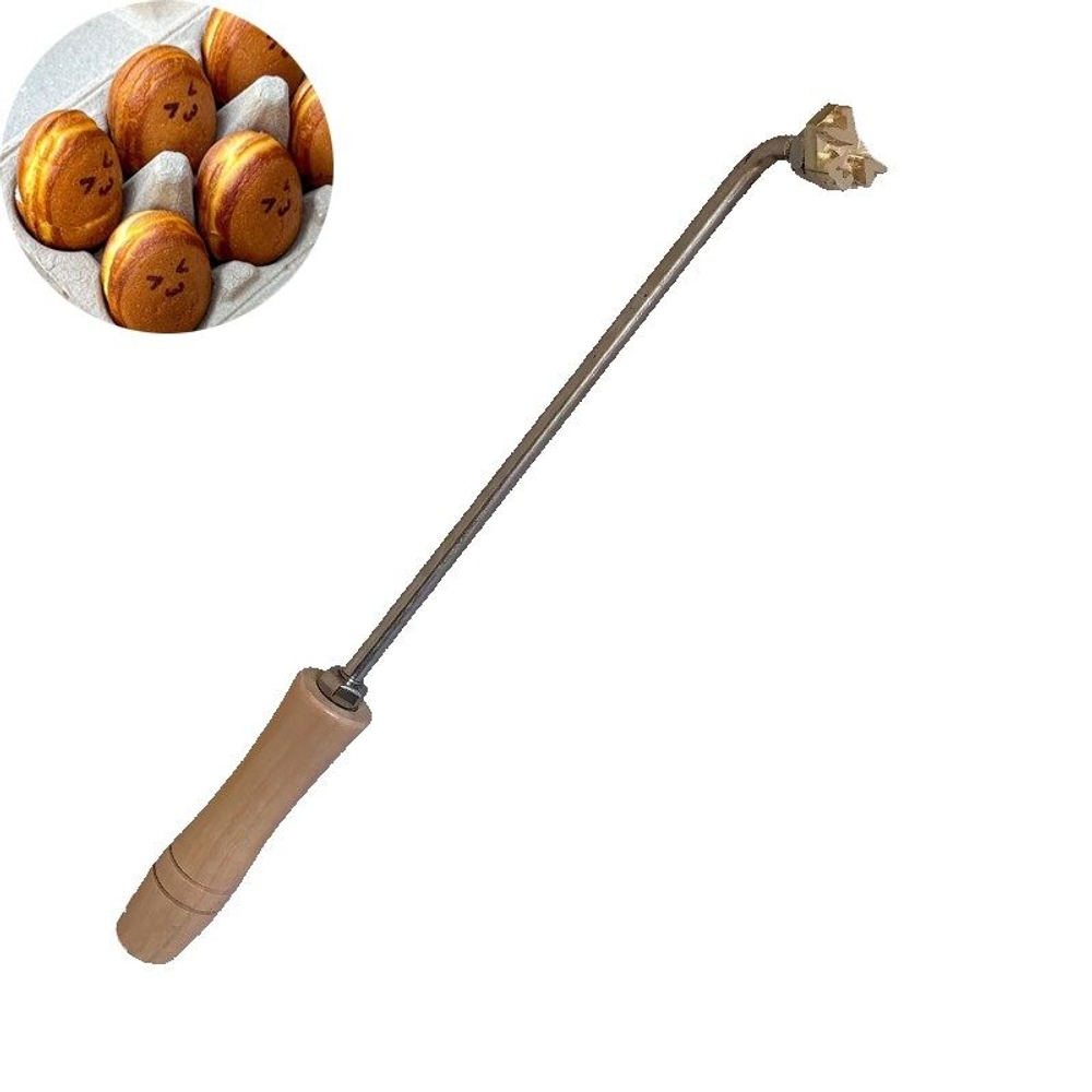 빵 불도장 표정 긴 나무손잡이 금속 베이킹 인두 카스테라 빵 디저트 장식용 귀여운 얼굴 - 상세 이미지 4