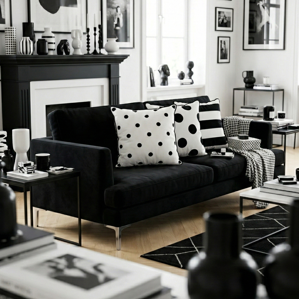 블랙앤화이트 벨벳 쇼파쿠션 북유럽 거실 쿠션커버 스타일K 01도트SW, 50x50cm