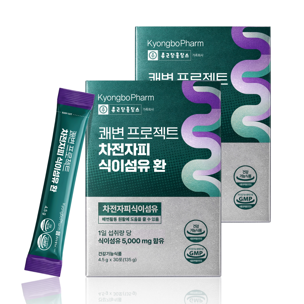 [1개월분] 종근당홀딩스 경보제약 쾌변프로젝트 차전자피 식이섬유 환 30포, 2개 제품 이미지