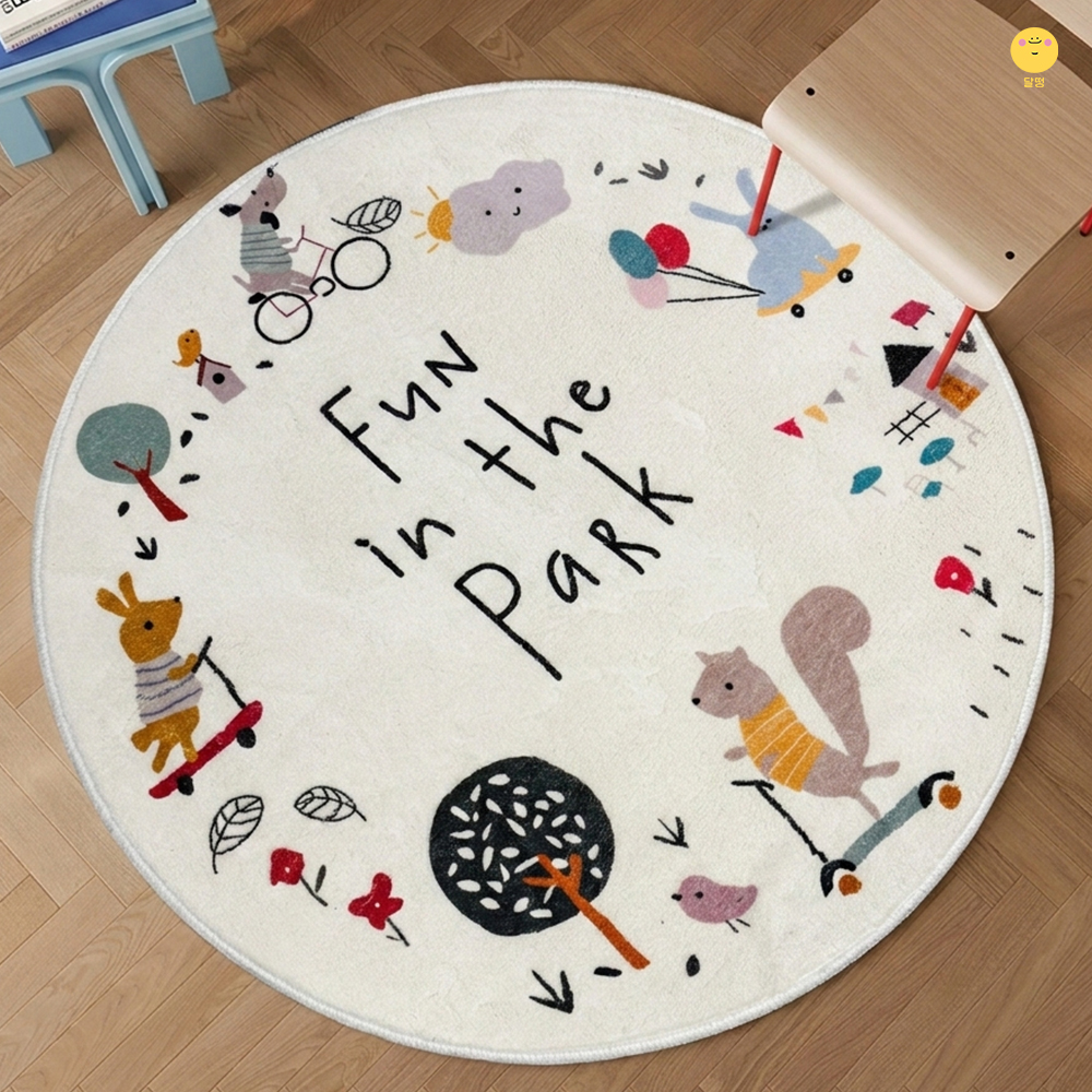 달떵 귀여운 플레이파크 원형 러그 침대 아기방 거실 카페트 매트 사계절 화이트, 60x60cm