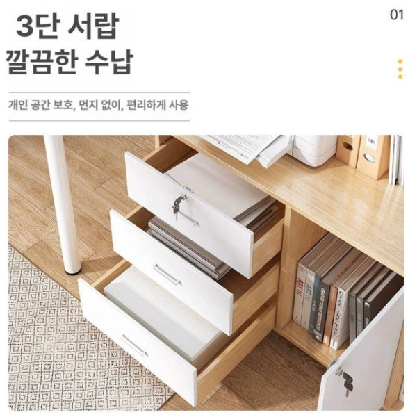 모던 사무실 수납장 캐비넷 이동식 오픈장 책장 장식장 3단 1문 2칸 100 34x59cm A 노스아메리칸블랙월넛 60 x 34x36c - 상세 이미지 3