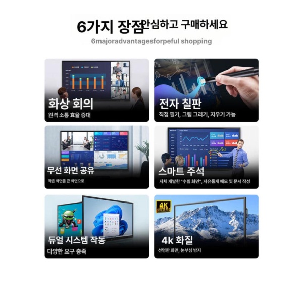 프리미엄 스마트 터치스크린 모니터 회의실 디스플레이 웹 내장 윈도우10 i5 8G+256 55L 윈도우10 i5 8G+256 32L - 상세 이미지 4